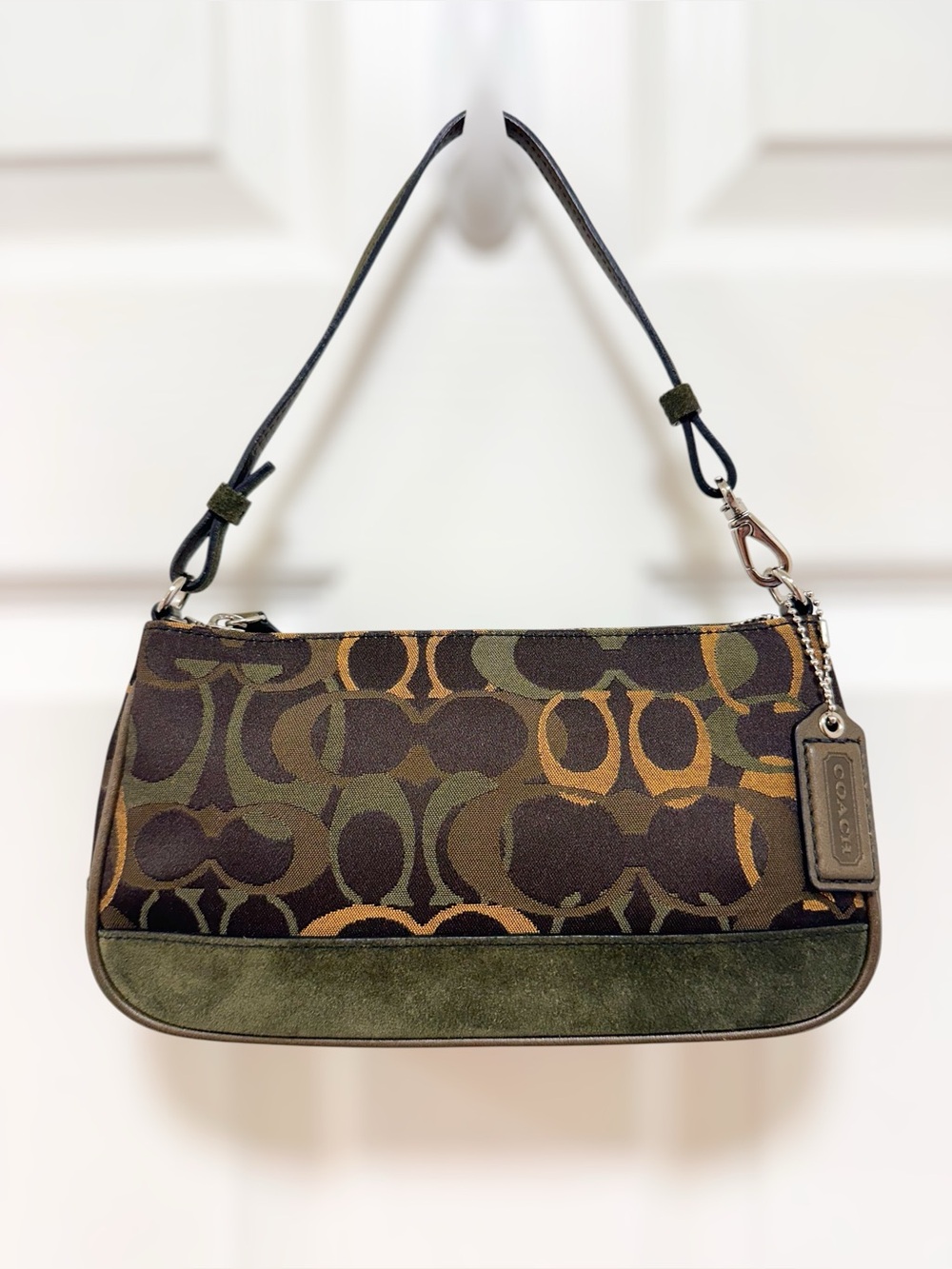 Coach Green Optic Signature Demi Bag Rare Khaki Olive Brown Suede Y2K
